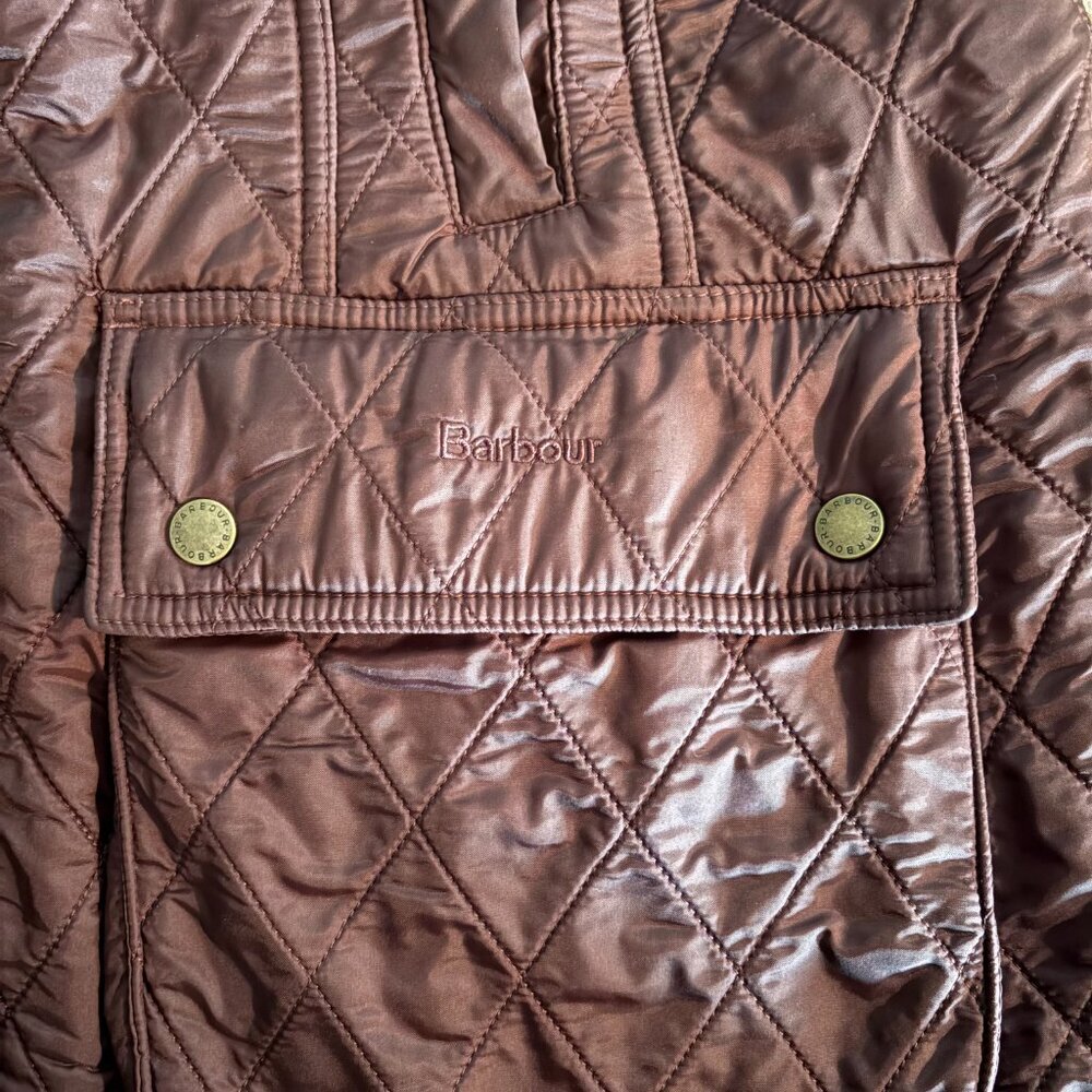 Barbour Quilted Maroon Brown Jacket with Corduroy Collar - Picture 6 of 6